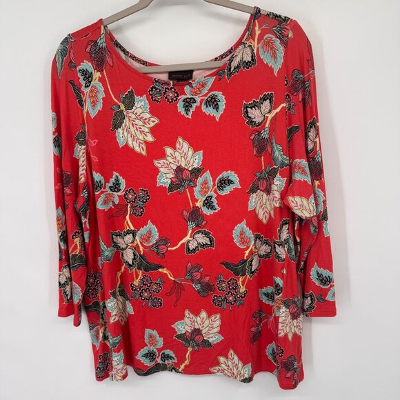 J jill Wearever Collection orange Floral knit  3/4 Sleeve Top size large petite - Picture 3 of 9